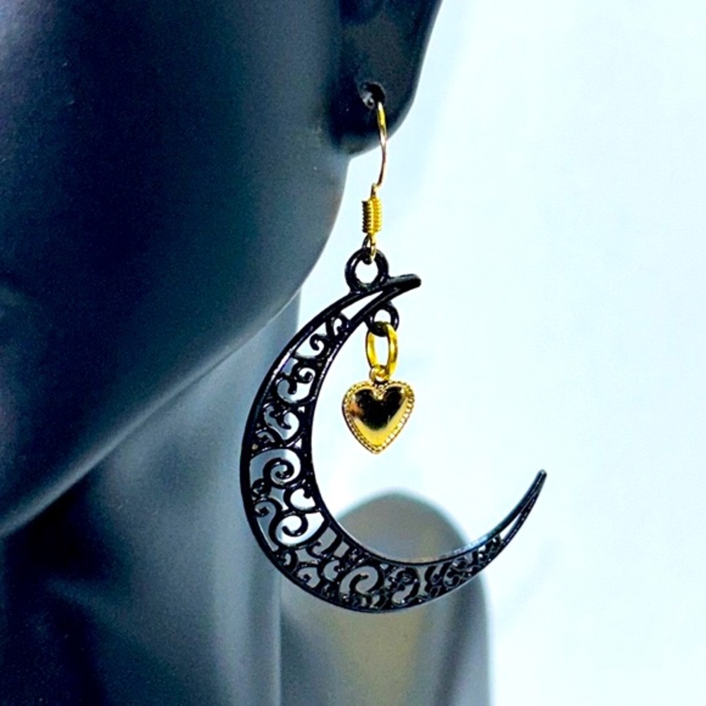 Handmade Halloween Crescent Moon & Heart Earrings!